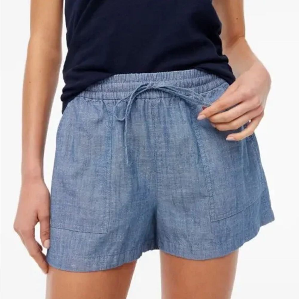 J. Crew Chambray Blue Pull-On Shorts Size Small Cotton Drawstring AX923